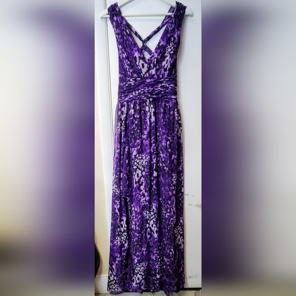 Hailey by Adrianna Papell Purple Criss-Cross Back Chiffon Sheer Maxi Dress SZ 12 - Picture 3 of 16